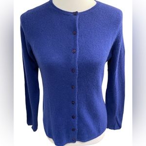 Saffron Royal Blue, Scoop Neck, Button-Down, Long-Sleeve, Short Cardigan